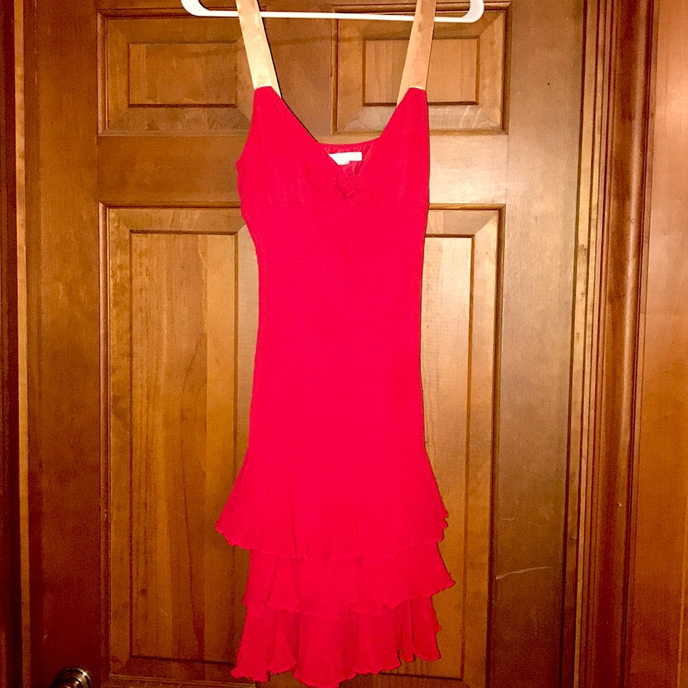 Rebecca Taylor Red Silk Dress Gold Straps(TTS)